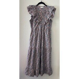 Roller Rabbit Maxi Dress Women's Medium Ondine Orange Blue Pattern Poplin Boho